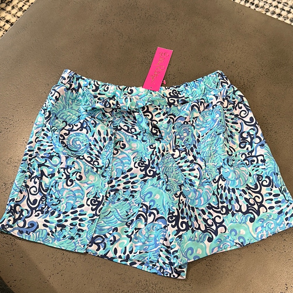 NWT Lilly Pulitzer Mylee Tie Front Shorts 4 LIGHT AQUA SPRITZ